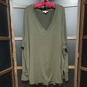 Chic Olive V-Neck Long Sleeve Top